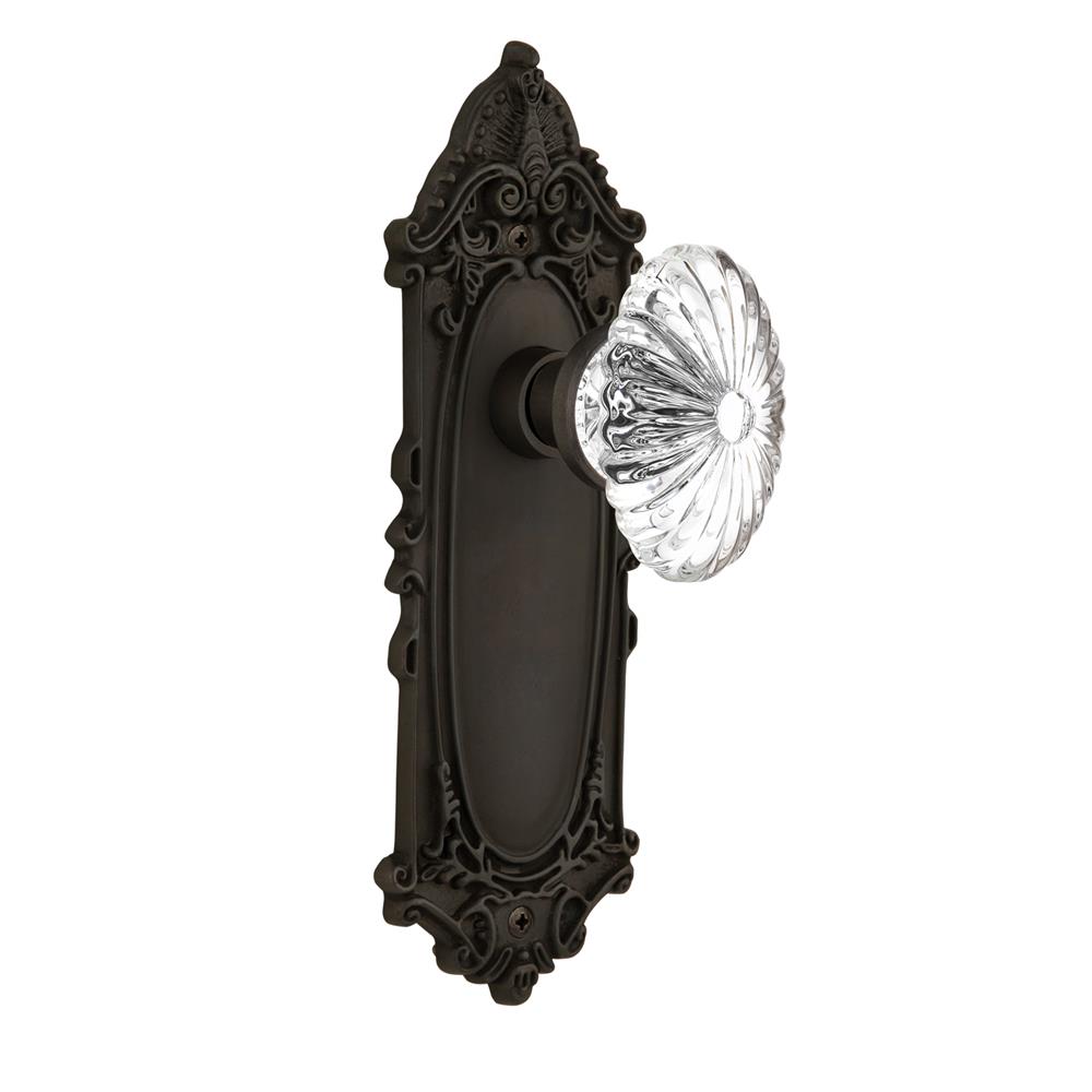 Nostalgic Warehouse VICOFC Single Dummy Victorian Plate with Oval Fluted Crystal Knob without Keyhole in Oil Rubbed Bronze